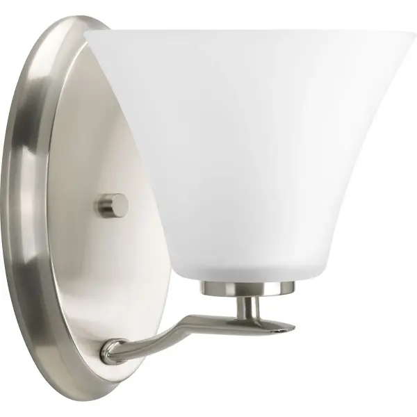 The Bravo Collection delivers clean, modern styling with a brushed nickel finish that complements any contemporary bathroom. Its compact single-light design provides focused task lighting ideal for powder rooms and smaller vanities.