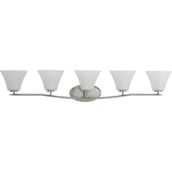 The Bravo Collection delivers contemporary style with five lights providing excellent illumination for larger bathroom vanities. JA8 compliant for California energy standards, this fixture combines modern design with practical functionality.