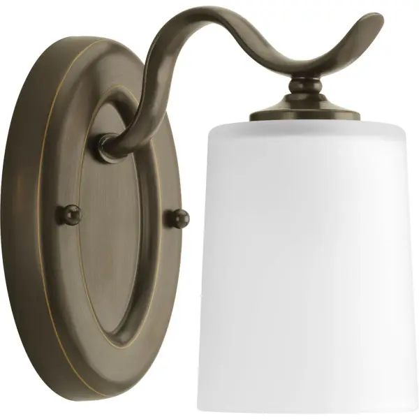 The Inspire Collection offers timeless traditional styling with brushed nickel finish and etched glass shade. JA8 compliant for California energy standards, this compact fixture provides focused task lighting ideal for smaller bathrooms. - alternate view