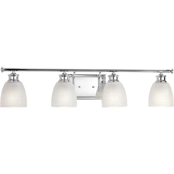 The Lucky Collection brings coastal elegance to bathroom lighting with four lights providing ample illumination. The brushed nickel finish offers durability and timeless appeal, perfect for modern and transitional bathrooms.