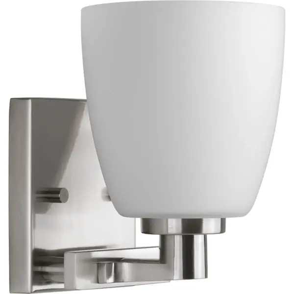 The Fleet Collection brings nautical charm to bathroom lighting with its clean lines and brushed nickel finish. This single-light vanity fixture offers focused illumination ideal for powder rooms and smaller bathrooms. - alternate view