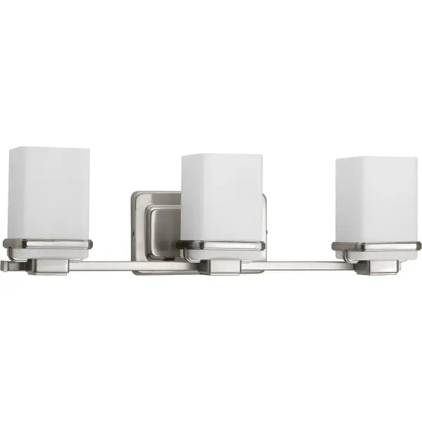 The Metric Collection brings clean, contemporary design to bathroom lighting with brushed nickel finish and three-light configuration. JA8 compliant for California energy standards, ideal for modern and coastal-inspired bathrooms. - alternate view