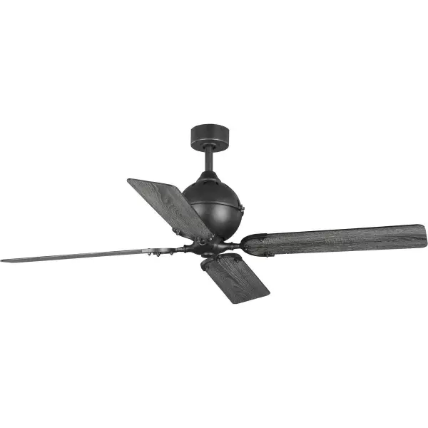 The Royer Collection ceiling fan combines urban industrial aesthetics with practical four-blade performance. Its 56-inch span and forged black finish make it ideal for large residential spaces seeking contemporary style.
