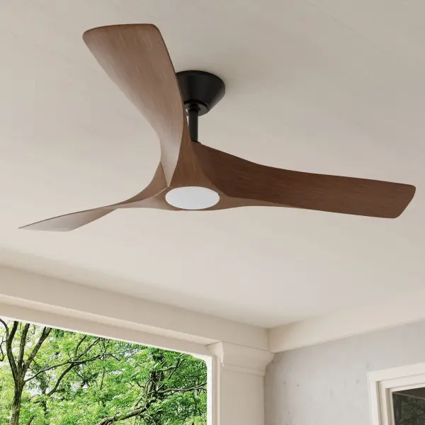 The Ryne 52" ceiling fan combines contemporary design with practical functionality, featuring a DC motor for quiet, energy-efficient operation and integrated LED lighting. Its indoor/outdoor rating and clean aesthetic make it ideal for modern spaces.