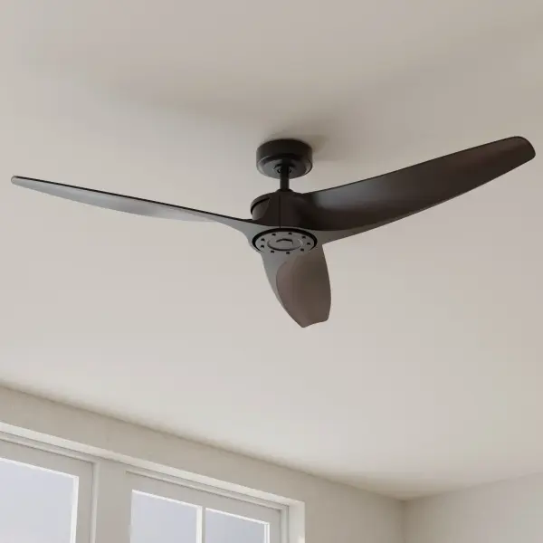 The Manvel ceiling fan combines industrial style with modern efficiency. Its 60-inch blade span and DC motor deliver powerful airflow for large spaces while maintaining energy efficiency. JA8-compliant for California installations. - alternate view