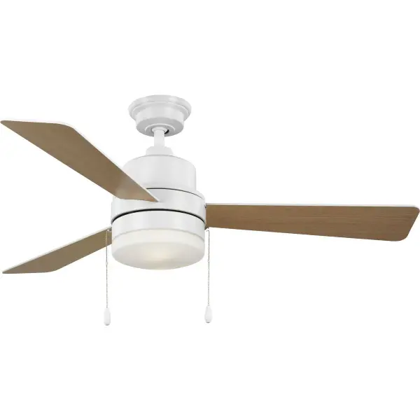 The Trevina V combines efficient air circulation with integrated lighting in a clean, modern design. Its 52-inch blade span and satin white finish make it ideal for medium-sized residential spaces seeking both function and style.