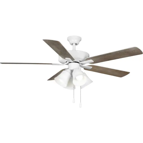The AirPro combines efficient AC motor performance with integrated lighting in a clean transitional design. Its 52-inch blade span and brushed nickel finish make it ideal for medium-sized residential spaces.