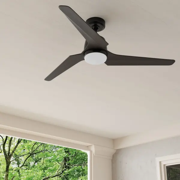 The Upshur Collection combines transitional styling with practical functionality, featuring a 52-inch blade span and integrated LED light kit. Its matte black finish and JA8-compliant lighting make it suitable for both residential and covered outdoor spaces.