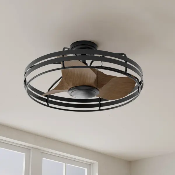 The Bastrop 26" ceiling fan combines rustic charm with modern functionality. Its compact size makes it ideal for bedrooms and smaller living areas, while the brushed nickel finish adds versatility to various decor styles. - alternate view