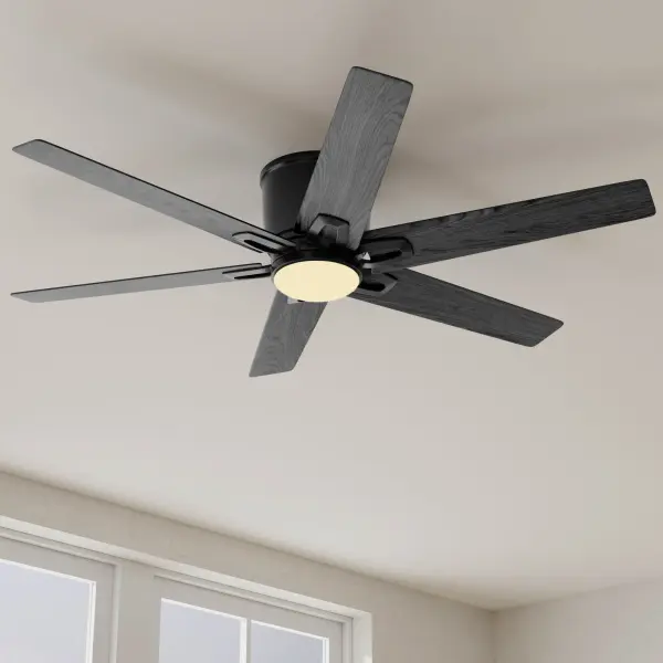 The Bexar ceiling fan combines modern efficiency with transitional style, featuring six blades and integrated LED lighting. Its 54-inch span makes it ideal for large rooms, while the brushed nickel finish complements diverse décor. - alternate view