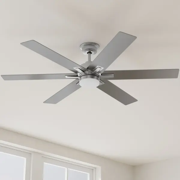 The Dallam Collection combines contemporary design with practical functionality. This 60-inch six-blade fan features integrated CCT-LED lighting with adjustable color temperature, making it ideal for large spaces requiring both air circulation and versatile lighting.