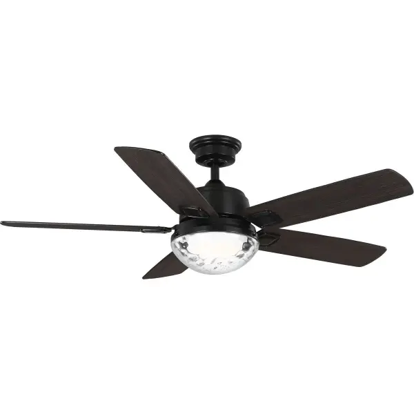 The Tompkins Collection combines modern functionality with transitional design in a 52-inch five-blade ceiling fan. Features integrated CCT-LED lighting with adjustable color temperature and JA8 compliance for energy efficiency.