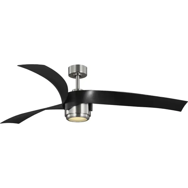The Insigna 60-inch ceiling fan delivers powerful airflow for large spaces with a sleek contemporary design. Its brushed nickel finish and three-blade configuration provide modern aesthetics while meeting Title 24 and JA8 energy standards.