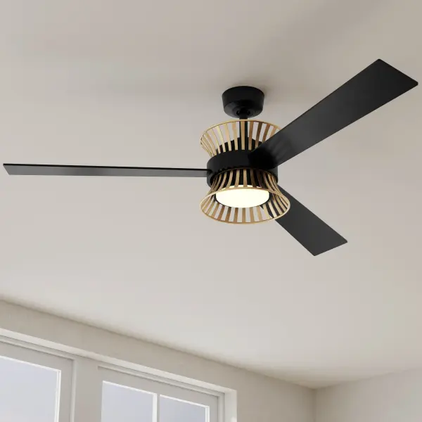 The Bisbee Collection ceiling fan combines coastal style with practical functionality in a clean satin white finish. Its 55-inch blade span and three-blade design deliver efficient airflow for large rooms while maintaining a sleek, unobtrusive profile. JA8-compliant and rated for outdoor use, this fan excels in both residential and light commercial applications. - alternate view