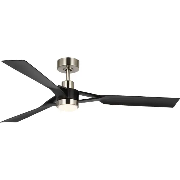 The Belen 60-inch ceiling fan combines modern farmhouse aesthetics with practical functionality for large spaces. Its brushed nickel finish and three-blade design deliver efficient airflow while maintaining a clean, contemporary look suitable for both indoor and covered outdoor areas.