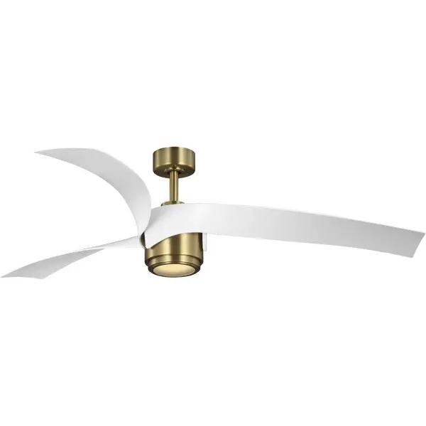 The Insigna ceiling fan combines contemporary design with practical functionality. Its 60-inch blade span and vintage brass finish create a striking focal point while delivering efficient air circulation for large spaces.