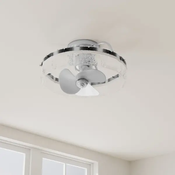 The Fanin Collection brings cutting-edge oscillating technology to ceiling fans, combining modern aesthetics with functional air circulation. Its polished chrome finish and artisanal glass create a luxurious focal point.