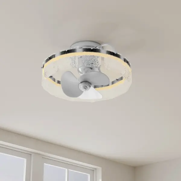 The Fanin Collection brings cutting-edge oscillating technology to ceiling fans, combining modern aesthetics with functional air circulation. Its polished chrome finish and artisanal glass create a luxurious focal point. - alternate view