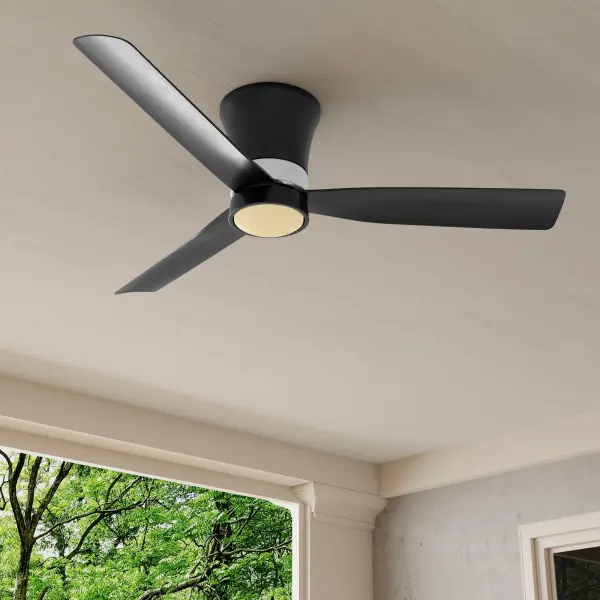 The Brant Collection ceiling fan combines sleek modern design with practical three-blade performance. Its brushed nickel finish and 52-inch span make it ideal for medium to large spaces, while Title 24/JA8 compliance ensures energy efficiency. - alternate view