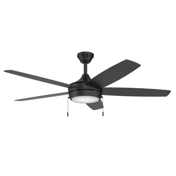 The Nolyn V combines sleek modern design with integrated LED lighting and Title 20 compliance. Its 52-inch blade span and brushed nickel finish make it ideal for medium to large bedrooms and living spaces.