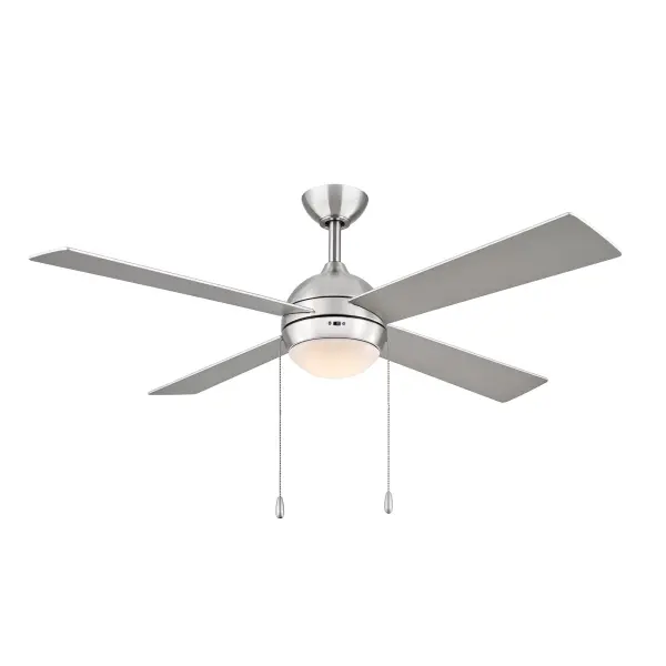 The Tavo ceiling fan combines contemporary styling with practical pull chain operation. Its 52-inch blade span and brushed nickel finish make it ideal for medium-sized bedrooms and living spaces seeking efficient air circulation.
