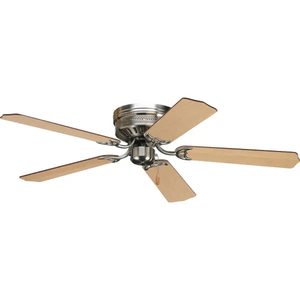 The AirPro 52" hugger fan combines efficient airflow with a space-saving flush mount design, ideal for rooms with lower ceilings. Its brushed nickel finish and five-blade configuration deliver reliable performance in a transitional style.
