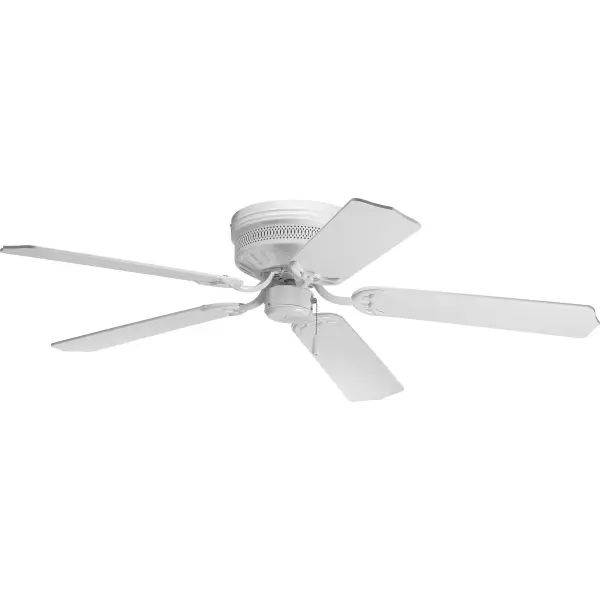 The AirPro 52" hugger fan combines efficient airflow with a space-saving flush mount design, ideal for rooms with lower ceilings. Its brushed nickel finish and five-blade configuration deliver reliable performance in a transitional style. - alternate view