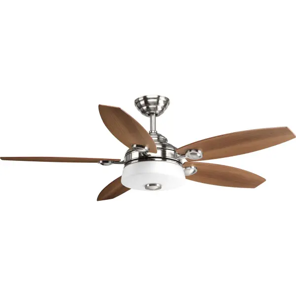 The Graceful Collection combines efficient airflow with energy-saving LED lighting in a sleek brushed nickel finish. Perfect for medium to large bedrooms and living spaces, this 5-blade fan offers reliable performance.