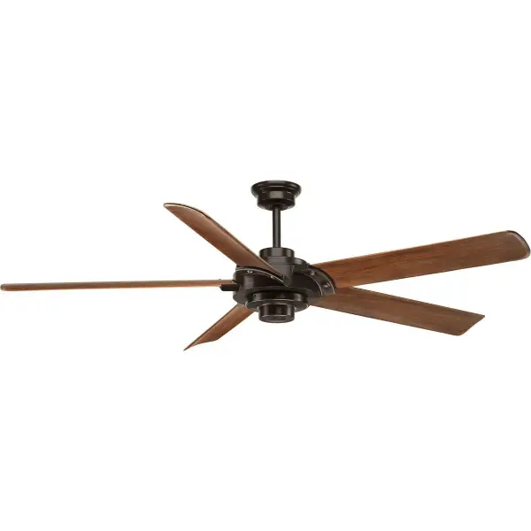The Ellwood 68" ceiling fan brings sophisticated coastal style to large spaces with hand-carved wood blades and brushed nickel finish. JA8-compliant for energy efficiency, perfect for modern homes seeking natural texture. - alternate view