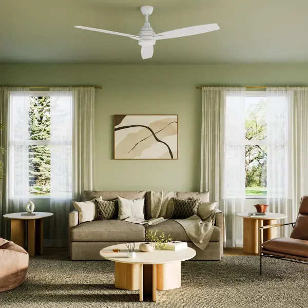 The Gaze Collection combines contemporary design with integrated LED lighting and three-blade efficiency. Perfect for large spaces, this 60" fan delivers powerful airflow with a sleek brushed nickel finish that complements modern interiors. - alternate view