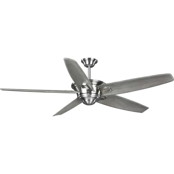 Enjoy the beautiful expansive design of the Caleb Collection Brushed Nickel 68-Inch 5-Blade Weathered Wood AC Motor Transitional Ceiling Fan ideal for any great room, bedroom, living room, or bonus room. Perfect for transitional and traditional style settings. 5 long weathered wood blades gracefully move the air as they rotate around the fan's center that is coated in a beautiful brushed nickel finish. Collection: Caleb Rooms: Great Room Finish: Brushed Nickel Width: 68.00" Height: 15.40" Length: 68.00" Weight: 31.53 lb Wire: 80" Canopy: 5.875"x2.375"x5.875" Voltage: 120.00 V Airflow: 5508 CFM Electricity Use: 61 W Airflow Efficiency: 91 CFM/W Blade Pitch: 18° Blade Finish: Weathered Wood Speeds: 3 Downrod: 8" Material: Steel Country of Origin: CN Safety Listing: UL Safety Rating: Dry Manufacturer Warranty: Limited Lifetime warranty Spec Sheet