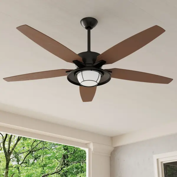 The Montague ceiling fan combines transitional styling with practical performance in a generous 60-inch span. Its Antique Bronze finish and five-blade design suit both indoor and outdoor applications, making it ideal for large rooms.