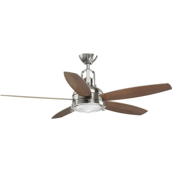 The Kudos ceiling fan combines transitional styling with practical functionality. Its 52-inch blade span and brushed nickel finish make it suitable for medium-sized rooms, while JA8 and Title 24 compliance ensure energy efficiency.
