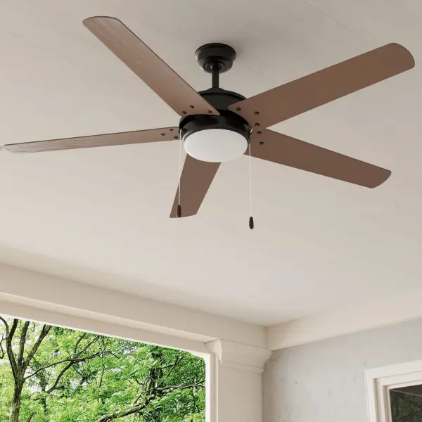 The Whirl Collection ceiling fan combines substantial airflow with transitional styling in a durable Antique Bronze finish. Its 60-inch blade span makes it ideal for large spaces, while JA8 and Title 24 compliance ensures energy efficiency.