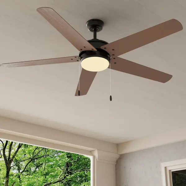 The Whirl Collection ceiling fan combines substantial airflow with transitional styling in a durable Antique Bronze finish. Its 60-inch blade span makes it ideal for large spaces, while JA8 and Title 24 compliance ensures energy efficiency. - alternate view