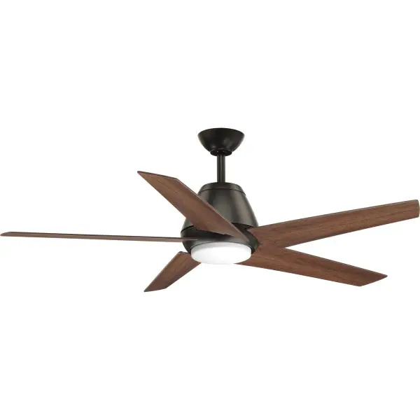 The Gust Collection ceiling fan combines contemporary styling with practical functionality. Its 54-inch blade span and brushed nickel finish make it ideal for larger rooms, while integrated LED lighting and Title 20/24 compliance ensure energy efficiency.