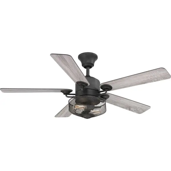 The Greer Collection ceiling fan combines transitional styling with practical functionality. Its 54-inch blade span and gilded iron finish make it ideal for larger living spaces, bedrooms, and family rooms.