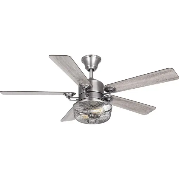 The Greer Collection ceiling fan combines transitional styling with practical functionality. Its 54-inch blade span and gilded iron finish make it ideal for larger living spaces, bedrooms, and family rooms. - alternate view