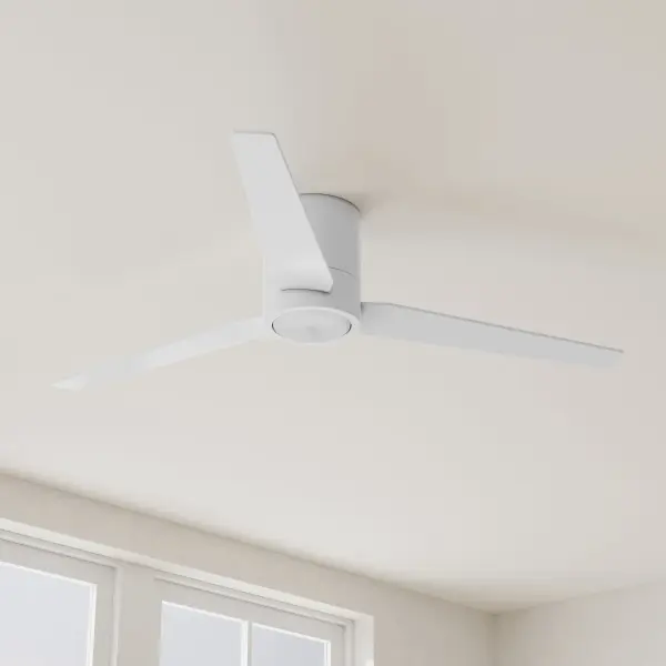 The Braden 56" hugger ceiling fan combines mid-century modern aesthetics with practical functionality for rooms with lower ceilings. Its flush mount design maximizes headroom while three blades provide efficient airflow.