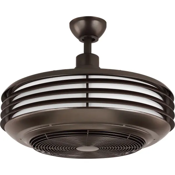 The Sanford 24" ceiling fan combines efficient air circulation with integrated LED lighting in a sleek, enclosed design. Its compact size and indoor/outdoor rating make it ideal for smaller rooms, patios, and covered outdoor spaces. - alternate view