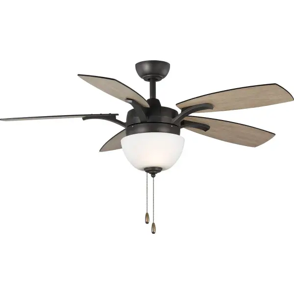 The Olson ceiling fan combines efficient air circulation with integrated LED lighting in a sleek graphite finish. Its 52-inch blade span makes it ideal for medium-sized rooms, while the transitional design complements both traditional and contemporary interiors.