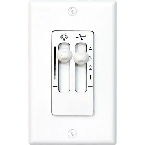 The AirPro fan control offers convenient wall-mounted operation for ceiling fan speed and lighting. JA8 compliant for California energy standards, this transitional design works in residential and light commercial settings.