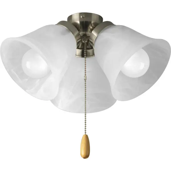 The AirPro fan light kit adds functional illumination to compatible ceiling fans with a clean transitional design. Three lights provide ample brightness while the brushed nickel finish complements various decor styles. - alternate view