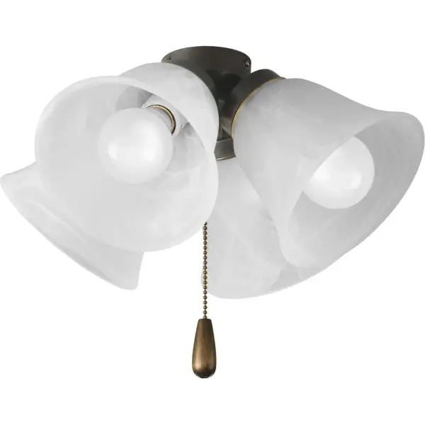 The AirPro fan light kit combines transitional styling with practical illumination. Four lights provide ample brightness while the brushed nickel finish complements most décor. JA8 and Title 24 compliant for California installations.