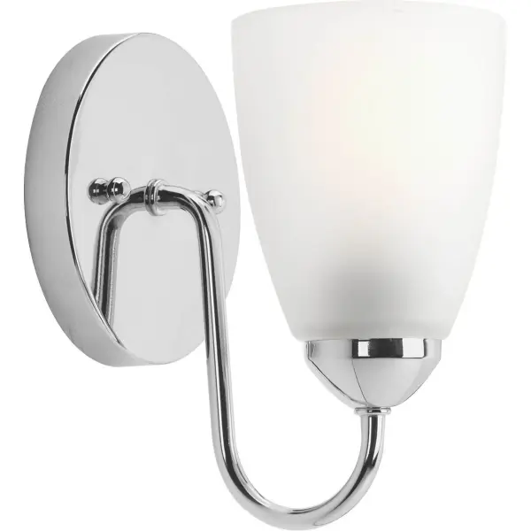 The Gather Collection offers timeless traditional styling with a brushed nickel finish and etched glass shade. Perfect for smaller bathrooms and powder rooms, this single-light fixture provides soft, even illumination. - alternate view