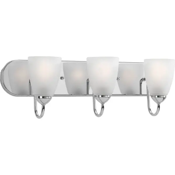 The Gather Collection vanity light combines traditional styling with modern functionality. Three etched glass shades provide even, flattering illumination while the brushed nickel finish adds refined elegance to any bathroom. - alternate view