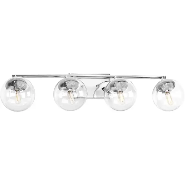 The Mod Collection vanity light brings timeless mid-century style to your bathroom with four clear glass globes and polished chrome finish. JA8 compliant for California energy standards, this fixture balances vintage charm with modern efficiency.