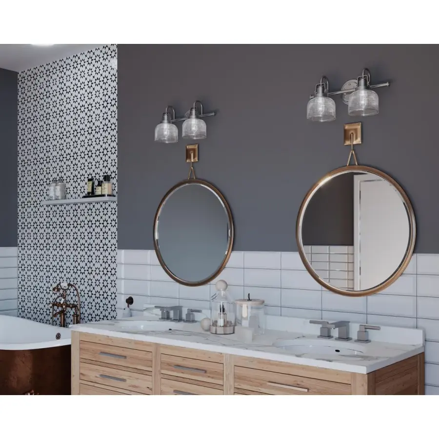 Archie Two-Light Clear Double Prismatic Glass Bath Vanity Light - Image 7