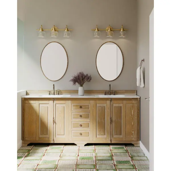 Archie Three-Light Clear Double Prismatic Glass Bath Vanity Light - Image 7