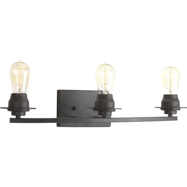 The Debut Collection three-light vanity brings farmhouse style to your bathroom with a graphite finish and clean lines. JA8-compliant for California energy standards, this fixture balances rustic charm with modern efficiency.